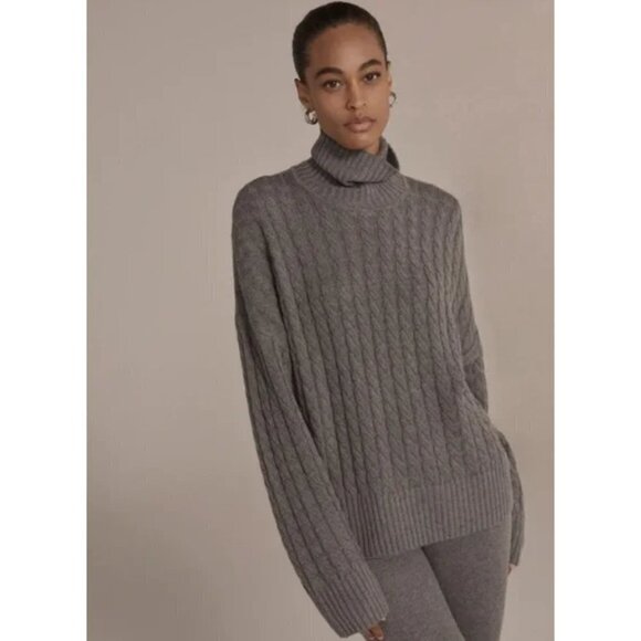 💕FAVORITE DAUGHTER💕 Masha Cable Knit Turtleneck Sweater Storm Cloud Grey L NWT - Picture 2 of 16